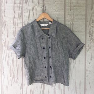 Vintage linen double breasted boxy top blouse